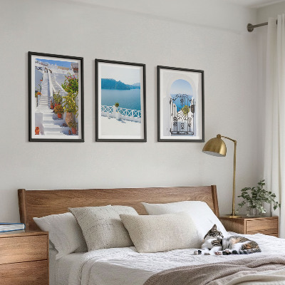 Lot de 3 tableaux pour salon Escaliers blancs plantes porte de la mer
