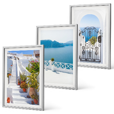 Lot de 3 tableaux pour salon Escaliers blancs plantes porte de la mer