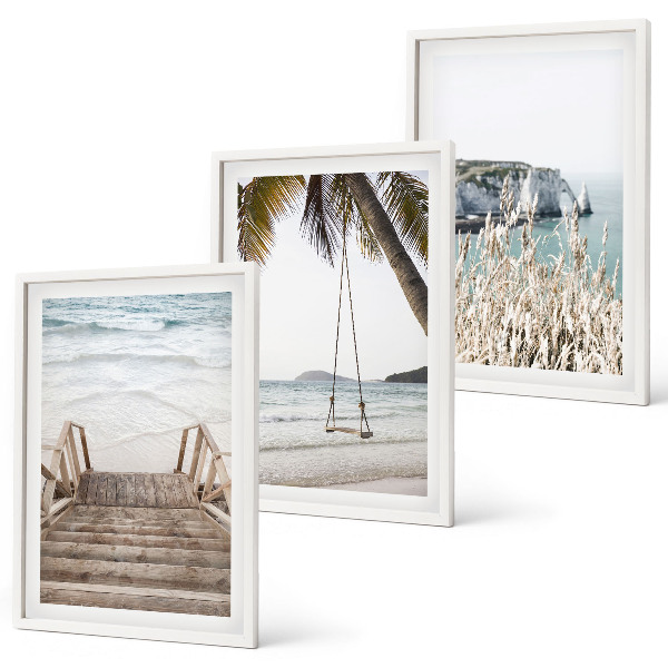 Lot de 3 tableaux pour salon Balançoire sur escalier en bois de plage