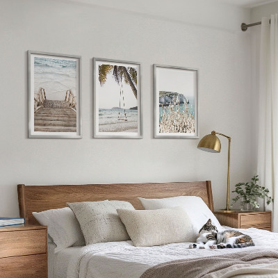 Lot de 3 tableaux pour salon Balançoire sur escalier en bois de plage
