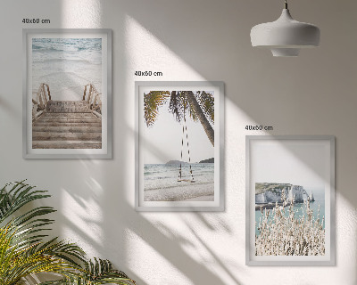 Lot de 3 tableaux pour salon Balançoire sur escalier en bois de plage