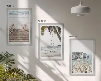 Lot de 3 tableaux pour salon représentant une balançoire sur un escalier en bois de plage