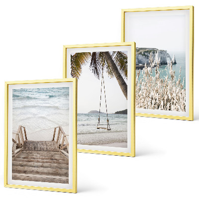 Lot de 3 tableaux pour salon Balançoire sur escalier en bois de plage
