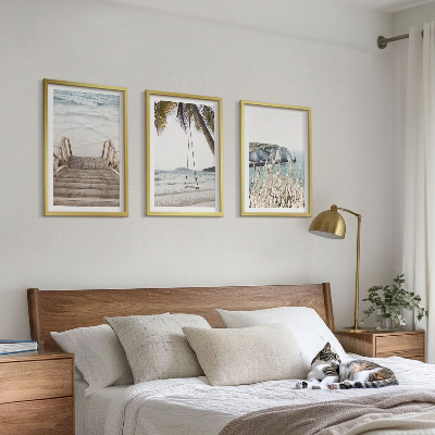 Lot de 3 tableaux pour salon Balançoire sur escalier en bois de plage
