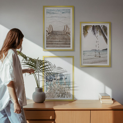 Lot de 3 tableaux pour salon Balançoire sur escalier en bois de plage