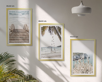 Lot de 3 tableaux pour salon Balançoire sur escalier en bois de plage
