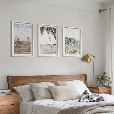 Lot de 3 tableaux pour salon Balançoire sur escalier en bois de plage