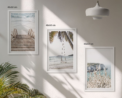 Lot de 3 tableaux pour salon Balançoire sur escalier en bois de plage