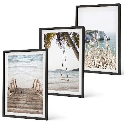 Lot de 3 tableaux pour salon Balançoire sur escalier en bois de plage