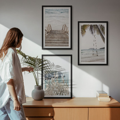 Lot de 3 tableaux pour salon Balançoire sur escalier en bois de plage