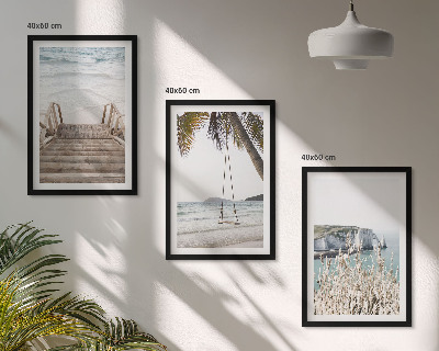 Lot de 3 tableaux pour salon Balançoire sur escalier en bois de plage