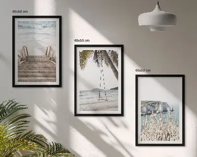 Lot de 3 tableaux pour salon représentant une balançoire sur un escalier en bois de plage