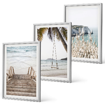 Lot de 3 tableaux pour salon Balançoire sur escalier en bois de plage
