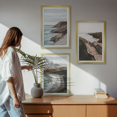 Lot de 3 tableaux pour salon Vues sur les falaises, paysages de plage