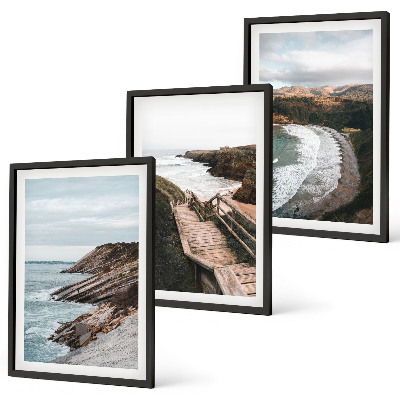 Lot de 3 tableaux pour salon Vues sur les falaises, paysages de plage
