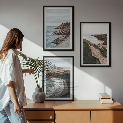 Lot de 3 tableaux pour salon Vues sur les falaises, paysages de plage