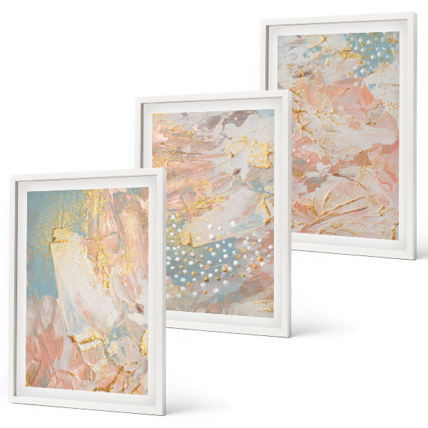 Lot de 3 tableaux pour salon Motifs pastel abstraits