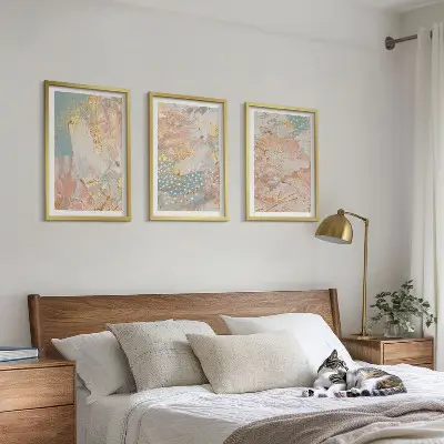 Lot de 3 tableaux pour salon avec motifs abstraits pastel