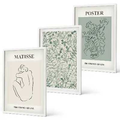 Lot de 3 tableaux pour salon à motifs végétaux et lignes minimalistes