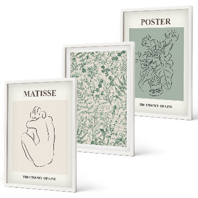 Lot de 3 tableaux pour salon Lignes, motifs végétaux, minimalisme