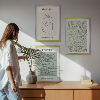 Lot de 3 tableaux pour salon Lignes, motifs végétaux, minimalisme
