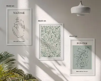 Lot de 3 tableaux pour salon à motifs végétaux et lignes minimalistes