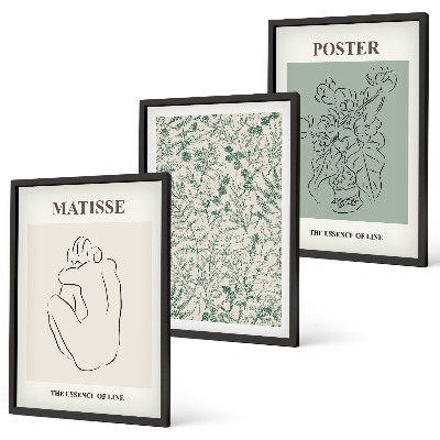 Lot de 3 tableaux pour salon Lignes, motifs végétaux, minimalisme