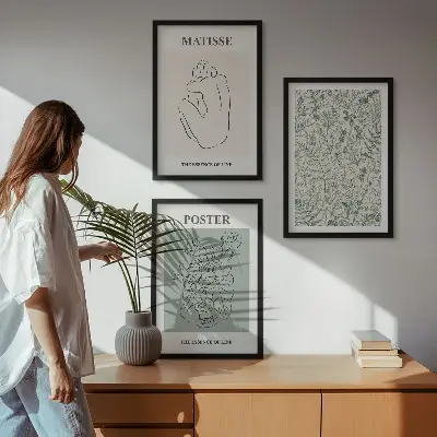 Lot de 3 tableaux pour salon à motifs végétaux et lignes minimalistes
