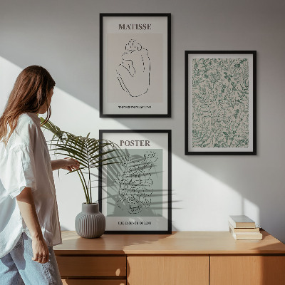 Lot de 3 tableaux pour salon Lignes, motifs végétaux, minimalisme