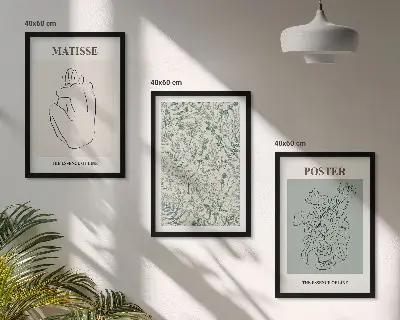 Lot de 3 tableaux pour salon à motifs végétaux et lignes minimalistes