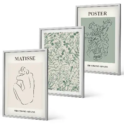 Lot de 3 tableaux pour salon à motifs végétaux et lignes minimalistes