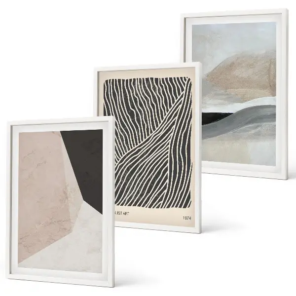 Lot de 3 tableaux pour salon avec motifs abstraits beiges et gris