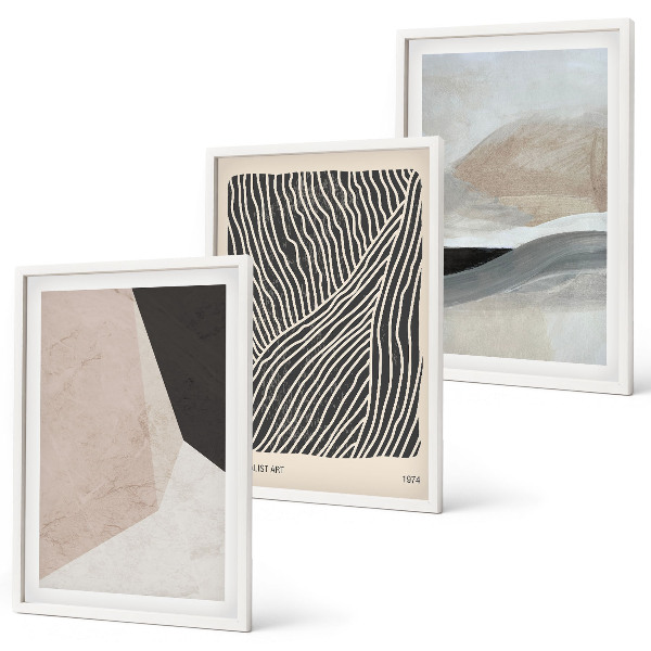 Lot de 3 tableaux pour salon Motifs abstraits beiges et gris