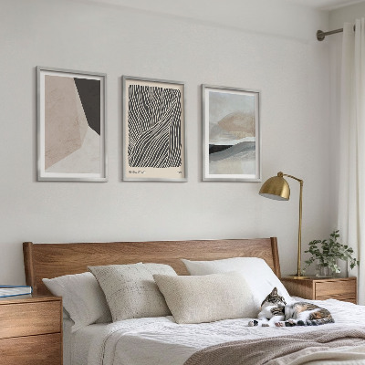 Lot de 3 tableaux pour salon Motifs abstraits beiges et gris