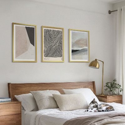 Lot de 3 tableaux pour salon Motifs abstraits beiges et gris