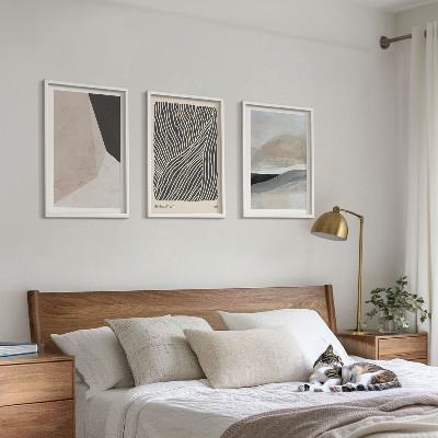 Lot de 3 tableaux pour salon Motifs abstraits beiges et gris