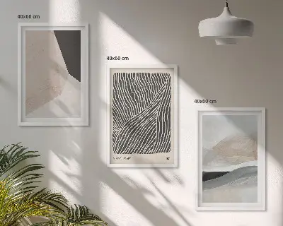 Lot de 3 tableaux pour salon avec motifs abstraits beiges et gris
