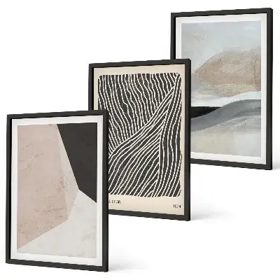 Lot de 3 tableaux pour salon avec motifs abstraits beiges et gris