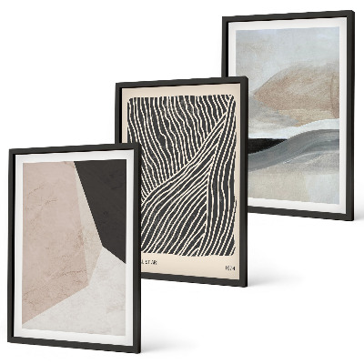 Lot de 3 tableaux pour salon Motifs abstraits beiges et gris