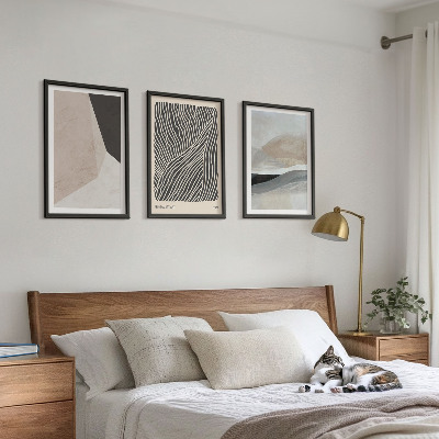 Lot de 3 tableaux pour salon Motifs abstraits beiges et gris