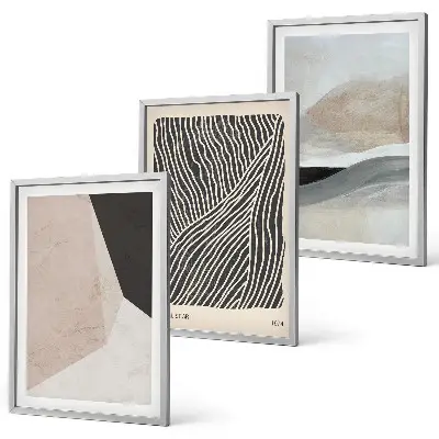 Lot de 3 tableaux pour salon avec motifs abstraits beiges et gris