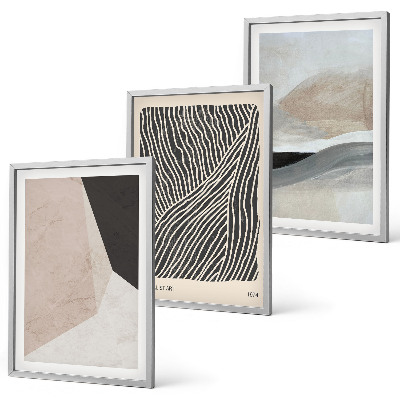 Lot de 3 tableaux pour salon Motifs abstraits beiges et gris