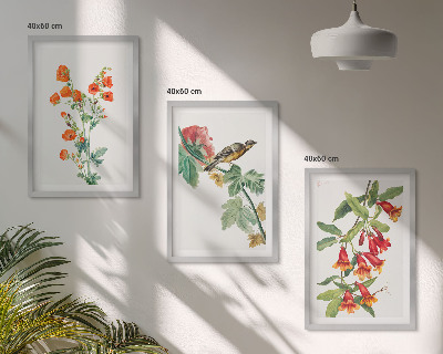 Lot de 3 tableaux pour salon Des fleurs peintes et un oiseau