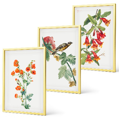 Lot de 3 tableaux pour salon Des fleurs peintes et un oiseau