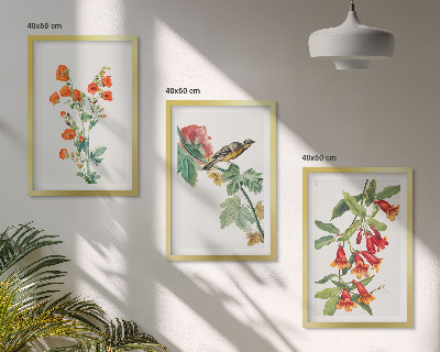 Lot de 3 tableaux pour salon Des fleurs peintes et un oiseau