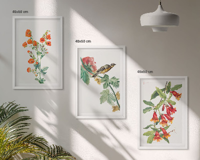 Lot de 3 tableaux pour salon Des fleurs peintes et un oiseau