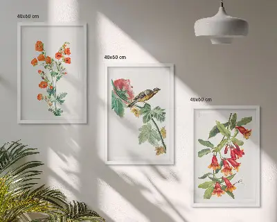 Lot de 3 tableaux pour salon motif de fleurs peintes et oiseau