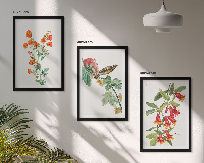 Lot de 3 tableaux pour salon Des fleurs peintes et un oiseau