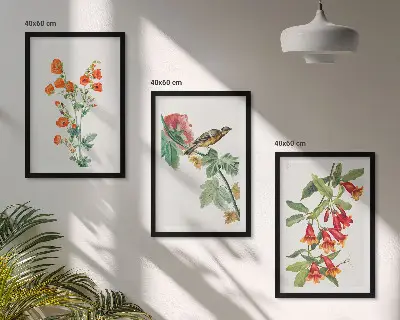 Lot de 3 tableaux pour salon motif de fleurs peintes et oiseau