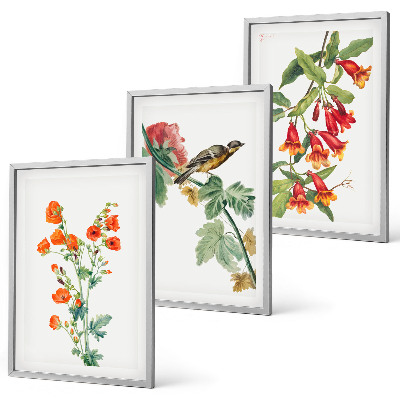 Lot de 3 tableaux pour salon Des fleurs peintes et un oiseau
